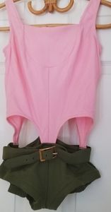 Vintage Old New Stock Bathing Suit Bikini ~ James Bond Vibes Pink Avocado Green